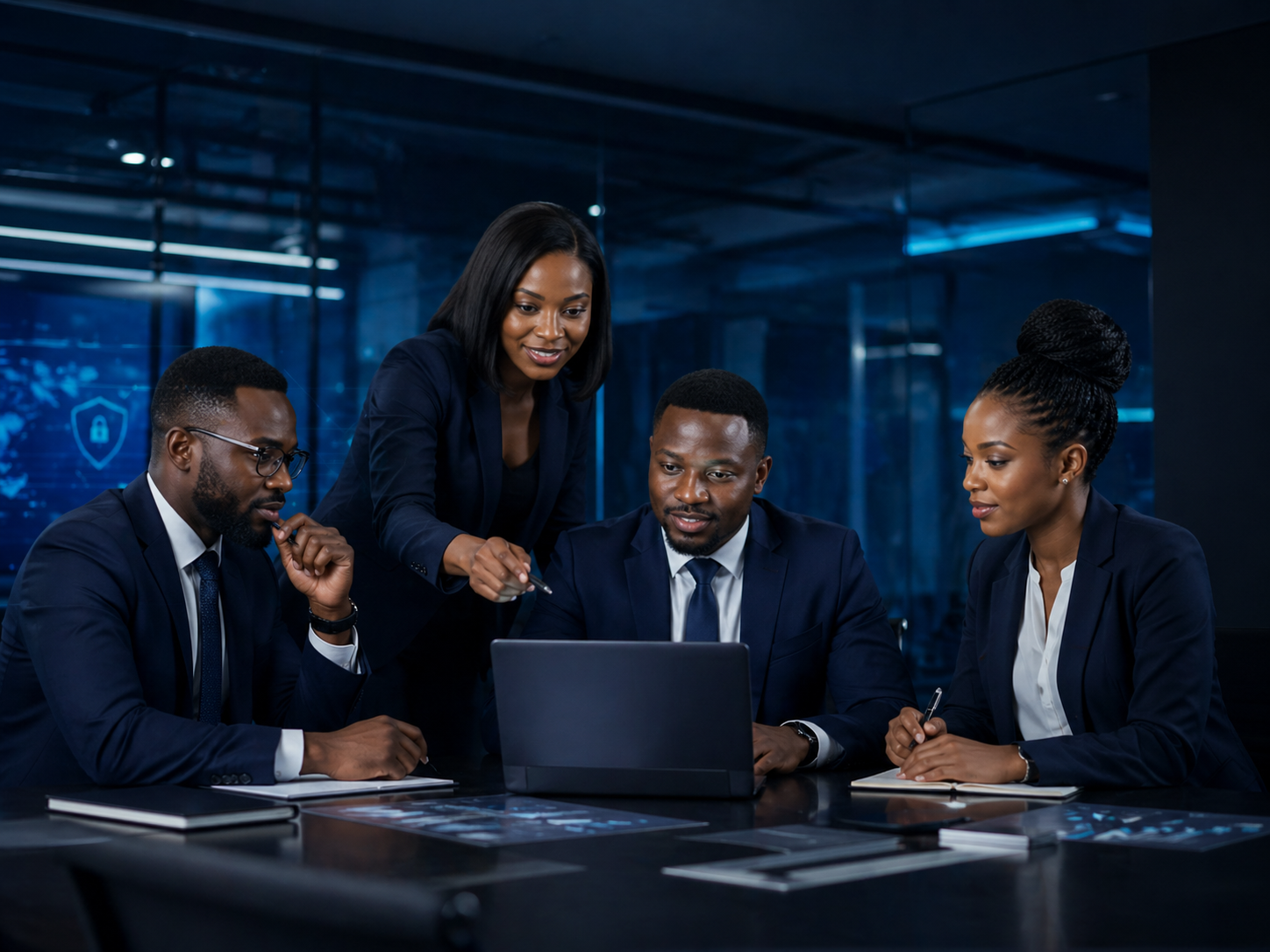 Professional team discussing technology strategy